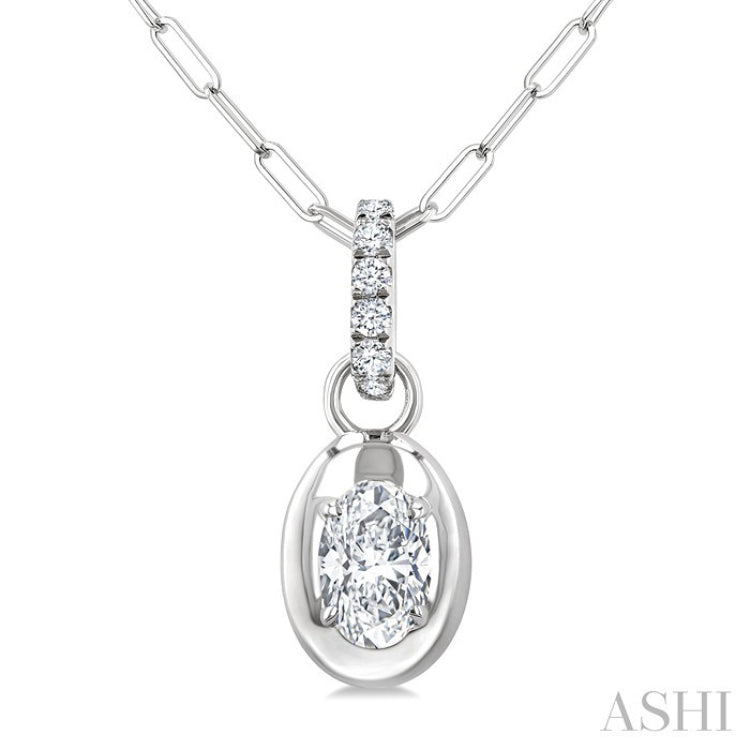 1/4 Ctw Dome Oval and Round Cut Diamond Fashion Pendant With Paper Clip Chain in 14K White Gold