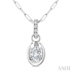 1/4 Ctw Dome Oval and Round Cut Diamond Fashion Pendant With Paper Clip Chain in 14K White Gold