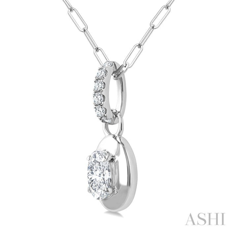 1/4 Ctw Dome Oval and Round Cut Diamond Fashion Pendant With Paper Clip Chain in 14K White Gold