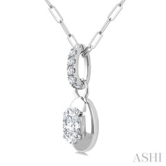 1/4 Ctw Dome Oval and Round Cut Diamond Fashion Pendant With Paper Clip Chain in 14K White Gold