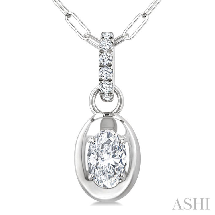 1/4 Ctw Dome Oval and Round Cut Diamond Fashion Pendant With Paper Clip Chain in 14K White Gold