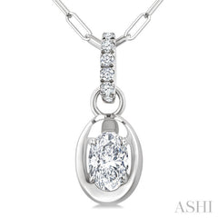 1/4 Ctw Dome Oval and Round Cut Diamond Fashion Pendant With Paper Clip Chain in 14K White Gold