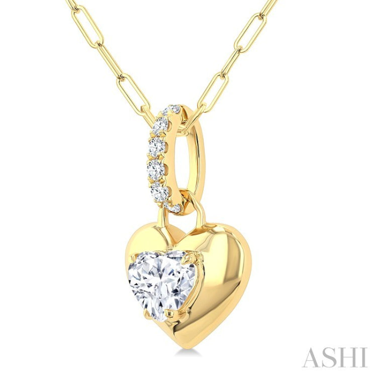 1/4 Ctw Dome Heart and Round Cut Diamond Fashion Pendant With Paper Clip Chain in 14K Yellow Gold