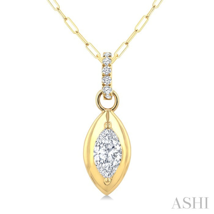 1/4 Ctw Dome Marquise and Round Cut Diamond Fashion Pendant With Paper Clip Chain in 14K Yellow Gold