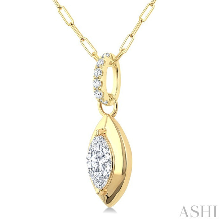 1/4 Ctw Dome Marquise and Round Cut Diamond Fashion Pendant With Paper Clip Chain in 14K Yellow Gold