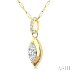 1/4 Ctw Dome Marquise and Round Cut Diamond Fashion Pendant With Paper Clip Chain in 14K Yellow Gold