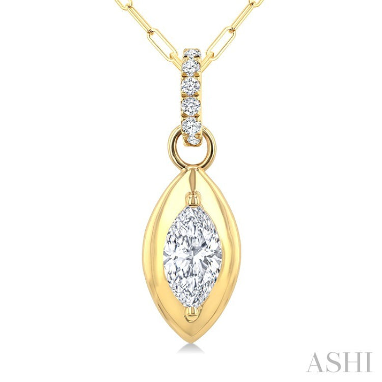 1/4 Ctw Dome Marquise and Round Cut Diamond Fashion Pendant With Paper Clip Chain in 14K Yellow Gold