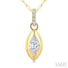 1/4 Ctw Dome Marquise and Round Cut Diamond Fashion Pendant With Paper Clip Chain in 14K Yellow Gold