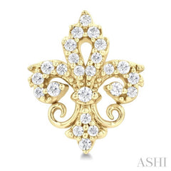 1/5 Ctw Petite Fleur De Lis Round Cut Diamond Fashion Stud Earring in 10K Yellow Gold