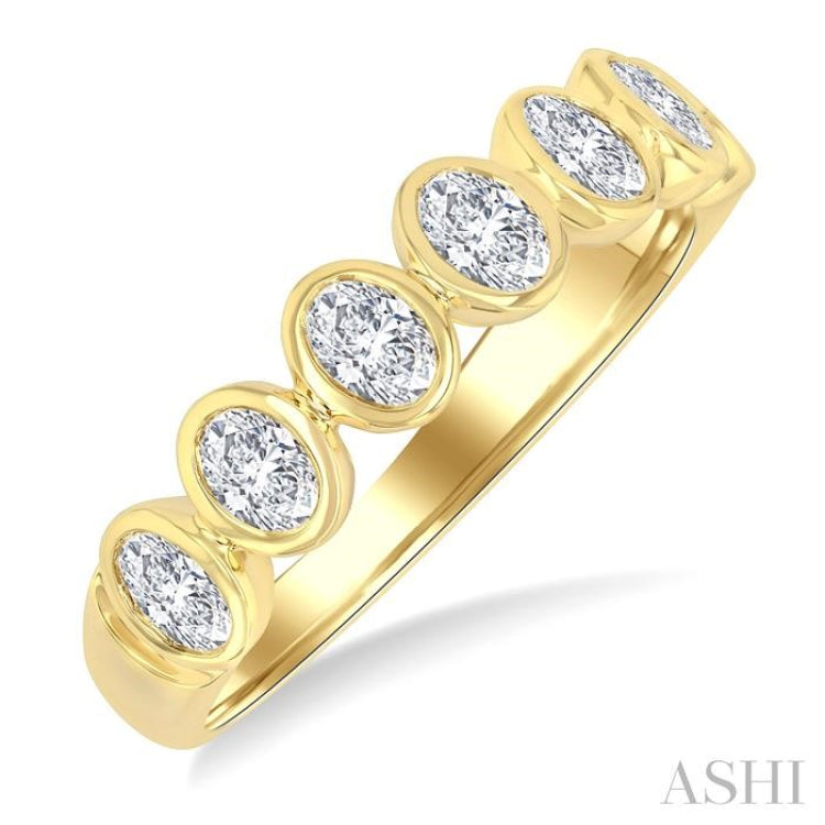 1 Ctw 7-Stone Bezel Set Oval Cut Diamond Fashion Band in 14K Yellow Gold