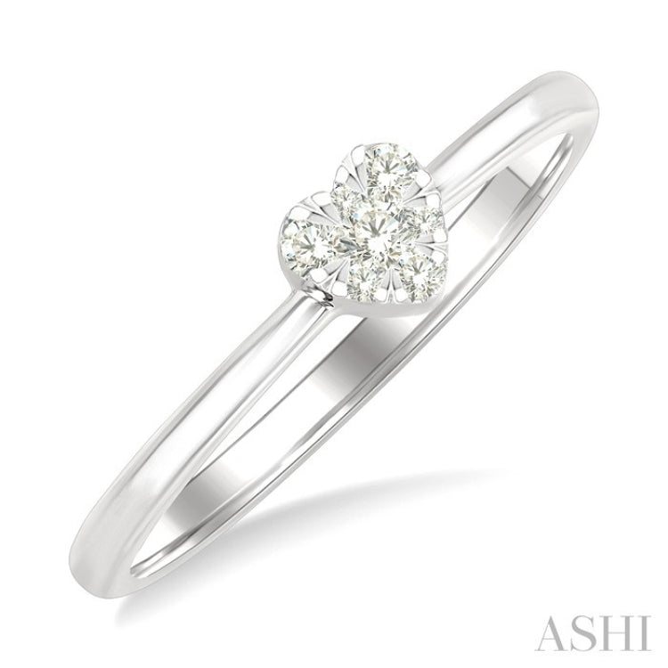 1/10 Ctw Lovebright Petite Heart Shape Round Cut Diamond Fashion Ring in 10K White Gold