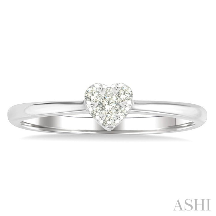 1/10 Ctw Lovebright Petite Heart Shape Round Cut Diamond Fashion Ring in 10K White Gold