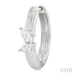 3/8 Ctw Marquise and Pear Cut Diamond Ribbed Hoop Fashion Earrings in 14K White Gold