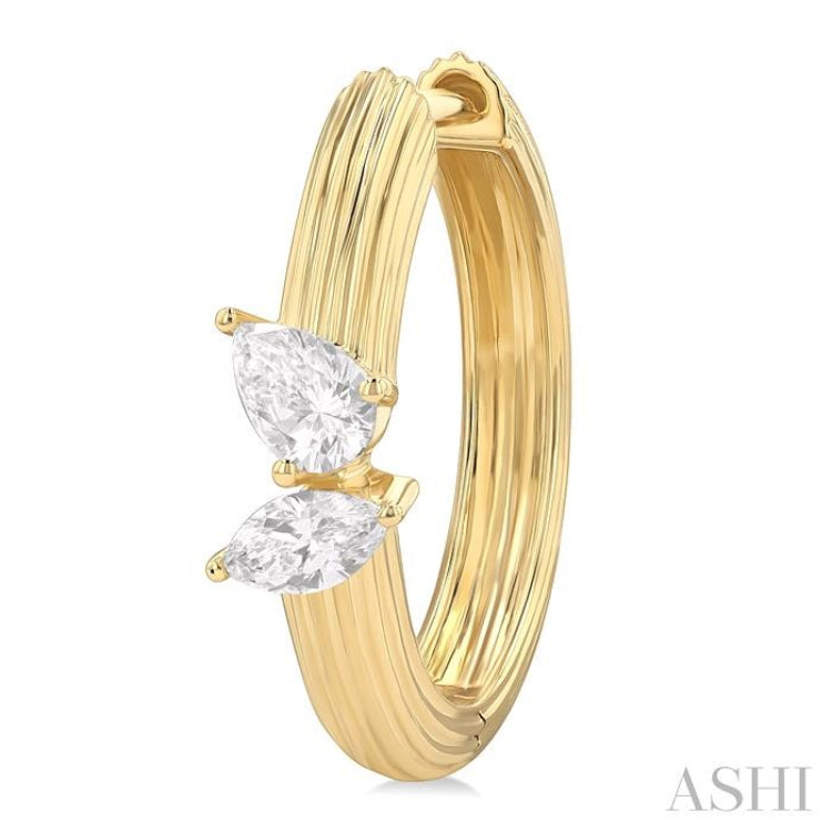 3/8 Ctw Marquise and Pear Cut Diamond Ribbed Hoop Fashion Earrings in 14K Yellow Gold