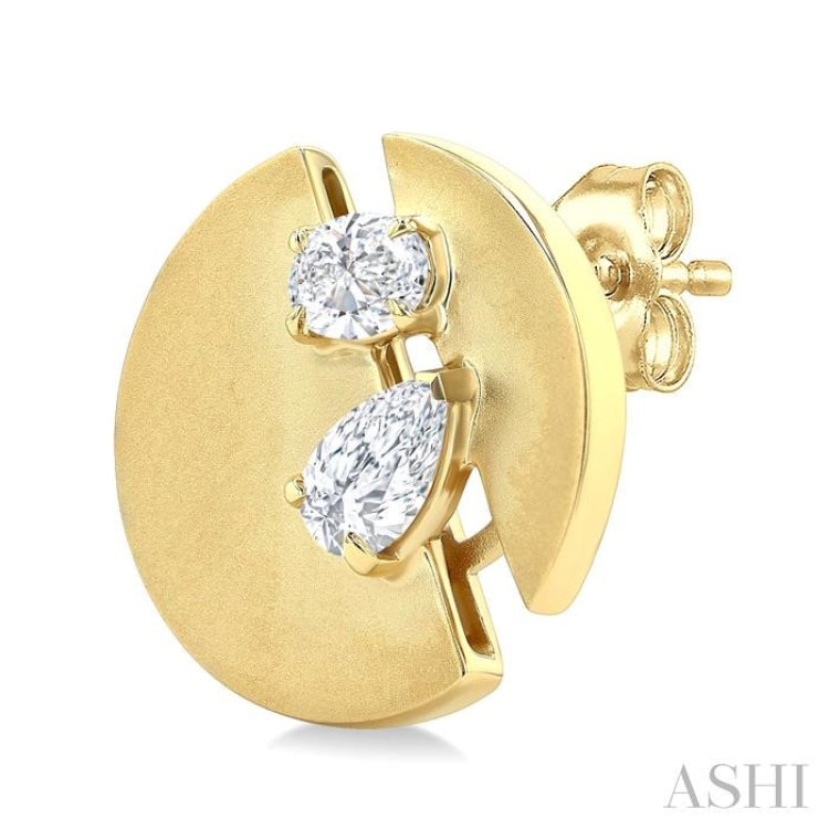 1/2 Ctw Split Circle Oval and Pear Cut Diamond Fashion Stud Earrings in 14K Yellow Gold