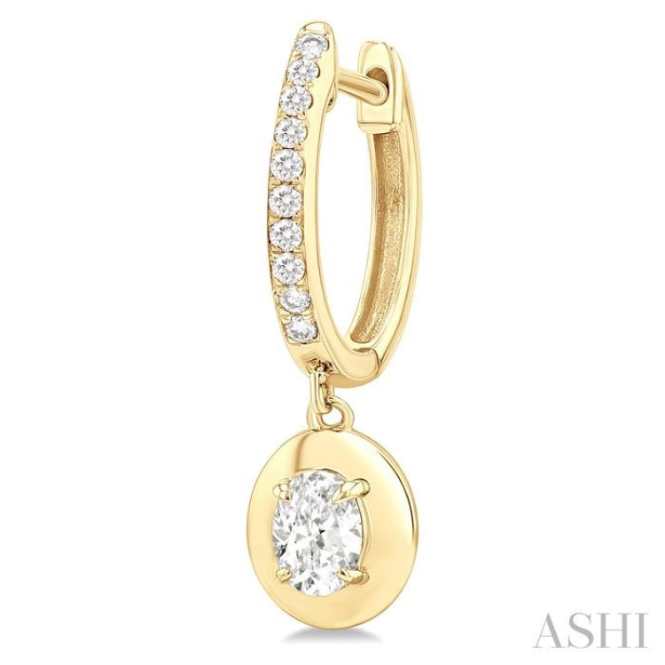 1/2 Ctw Oval Shape Dome Round Cut Diamond Fashion Huggie Earrings in 14K Yellow Gold