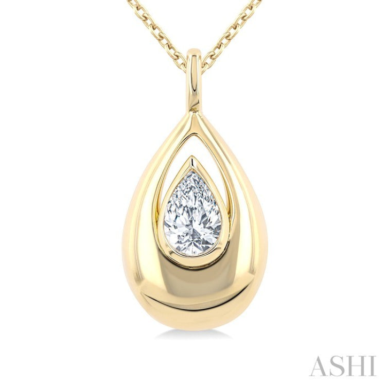1/4 Ctw Teardrop Pear Cut Diamond Fashion Pendant With Chain in 14K Yellow Gold