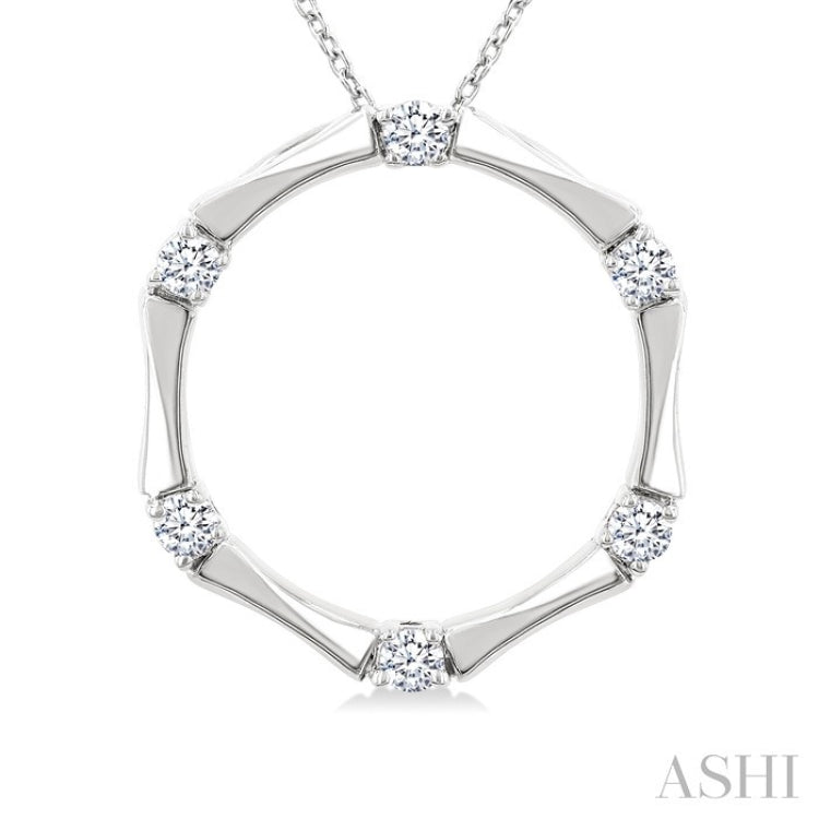 1/4 Ctw Petite Bamboo Shoot Inspired Round Cut Diamond Fashion Pendant With Chain in 14K White Gold