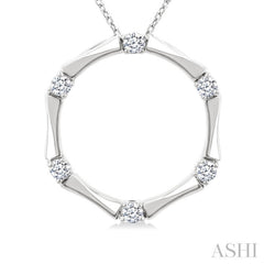 1/4 Ctw Petite Bamboo Shoot Inspired Round Cut Diamond Fashion Pendant With Chain in 14K White Gold