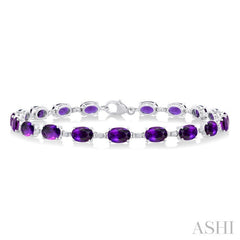6X4 MM Oval Cut Amethyst and 1/6 Ctw Round Cut Diamond Semi-Precious Tennis Bracelet in 10K White Gold