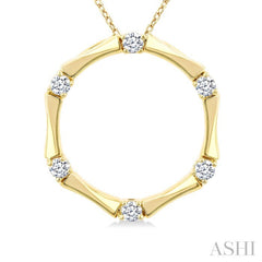 1/4 Ctw Petite Bamboo Shoot Inspired Round Cut Diamond Fashion Pendant With Chain in 14K Yellow Gold