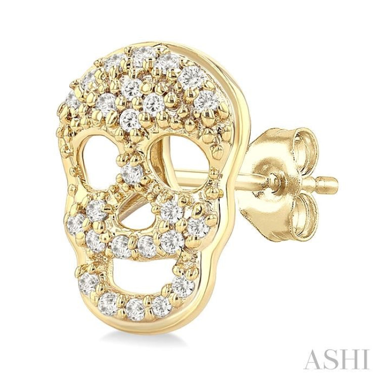 1/6 Ctw Petite Skull Single Cut Diamond Fashion Earrings in 10K Yellow Gold
