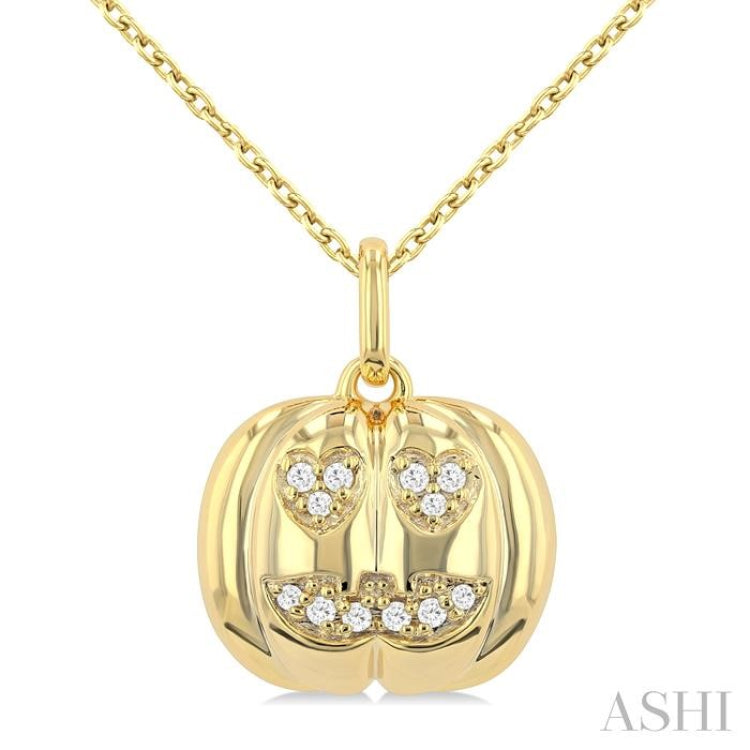 1/20 Ctw Petite Pumpkin Round Cut Diamond Fashion Pendant With Chain in 10K Yellow Gold
