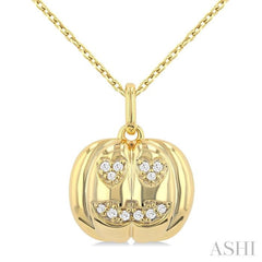 1/20 Ctw Petite Pumpkin Round Cut Diamond Fashion Pendant With Chain in 10K Yellow Gold