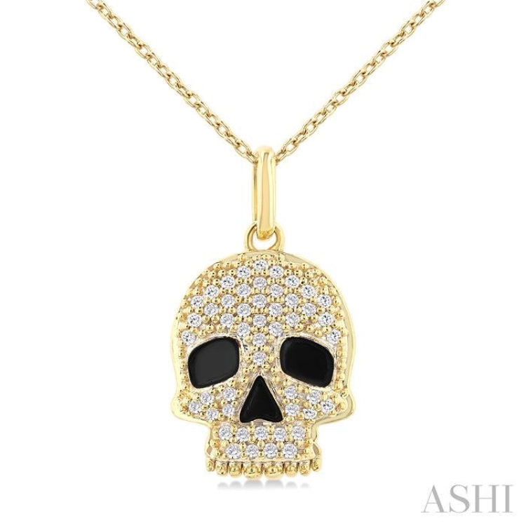1/6 Ctw Petite Skull Round Cut Diamond Fashion Pendant With Chain in 10K Yellow Gold