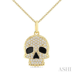1/6 Ctw Petite Skull Round Cut Diamond Fashion Pendant With Chain in 10K Yellow Gold