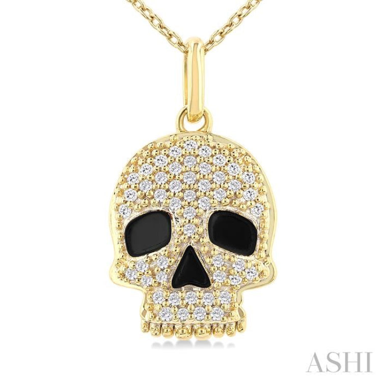 1/6 Ctw Petite Skull Round Cut Diamond Fashion Pendant With Chain in 10K Yellow Gold