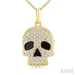1/6 Ctw Petite Skull Round Cut Diamond Fashion Pendant With Chain in 10K Yellow Gold