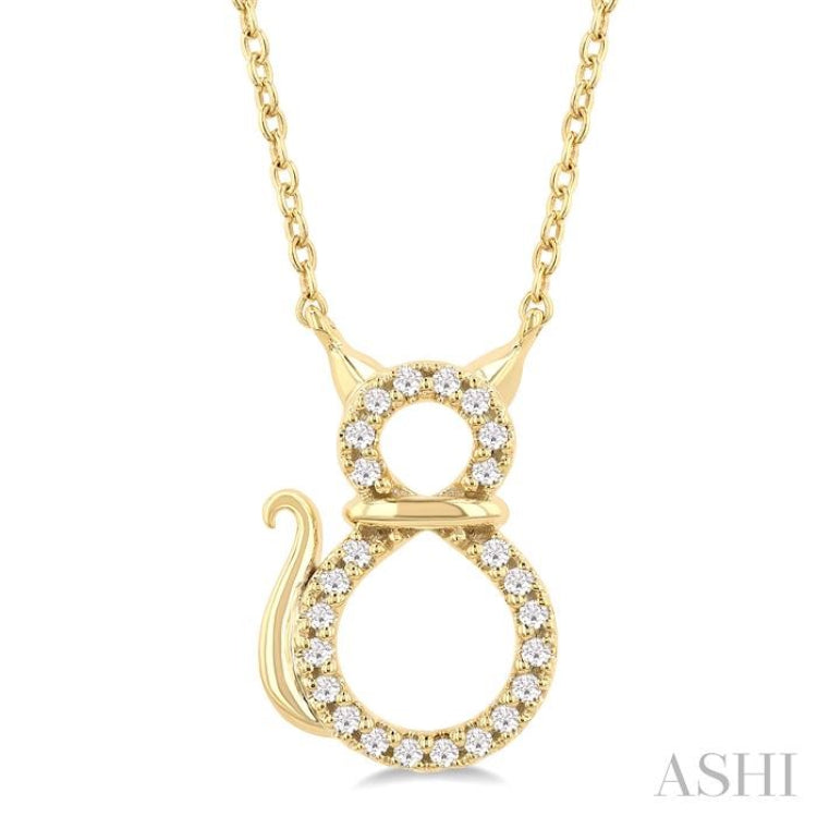 1/10 Ctw Cat Shape Petite Round Cut Diamond Fashion Pendant With Chain in 10K Yellow Gold