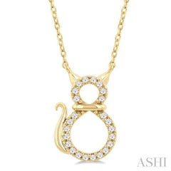 1/10 Ctw Cat Shape Petite Round Cut Diamond Fashion Pendant With Chain in 10K Yellow Gold