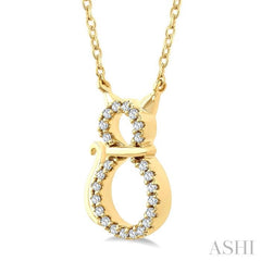 1/10 Ctw Cat Shape Petite Round Cut Diamond Fashion Pendant With Chain in 10K Yellow Gold