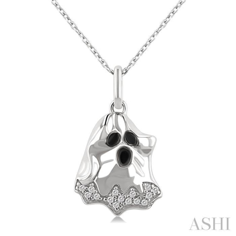 1/20 Ctw Petite Ghost Round Cut Diamond Pendant With Chain in 10K White Gold