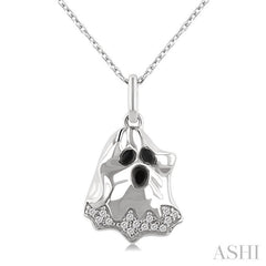1/20 Ctw Petite Ghost Round Cut Diamond Pendant With Chain in 10K White Gold