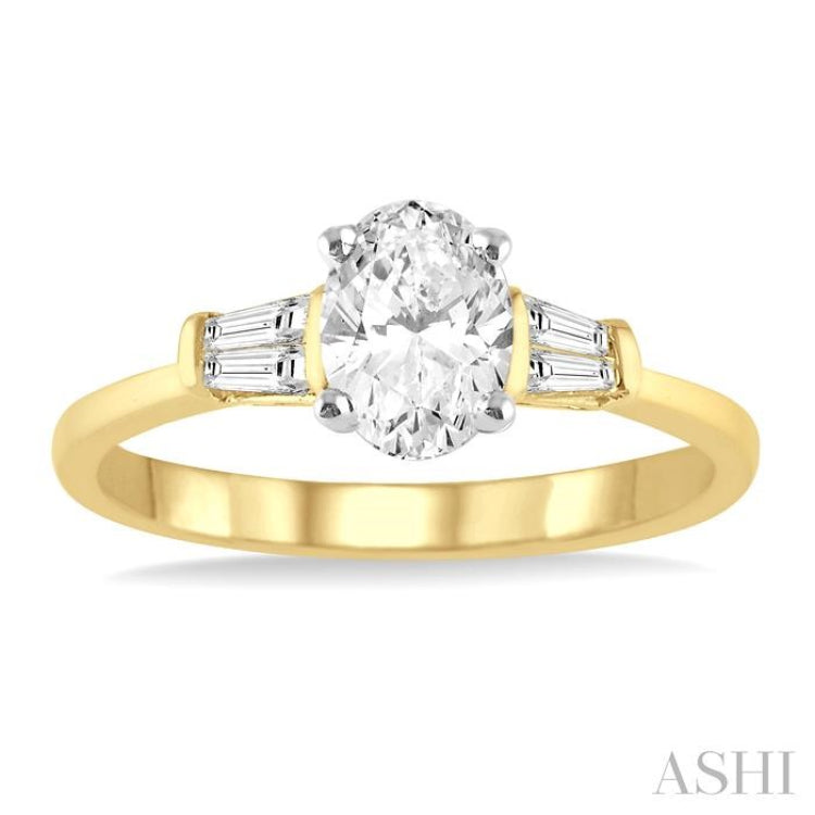 1/2 Ctw Baguette and Oval Cut Diamond Ladies Engagement Ring with 1/3 Ct Oval Cut Center Stone in 14K Yellow and White Gold