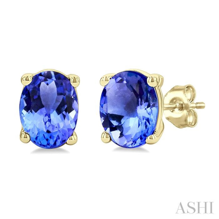4X3 MM Oval Shape Tanzanite Precious Stud Earrings in 14K Yellow Gold