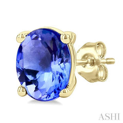 4X3 MM Oval Shape Tanzanite Precious Stud Earrings in 14K Yellow Gold