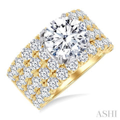 3 1/2 Ctw Wide Four Row Round Shape Semi-Mount Diamond Engagement Ring in 14K Yellow and White Gold