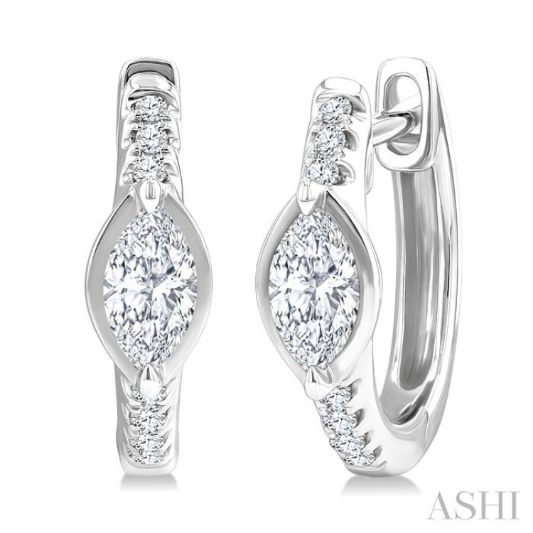 1/3 Ctw Marquise Centerpiece and Round Cut Diamond Fashion Huggie Earrings in 14K White Gold