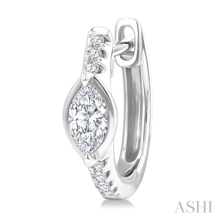 1/3 Ctw Marquise Centerpiece and Round Cut Diamond Fashion Huggie Earrings in 14K White Gold