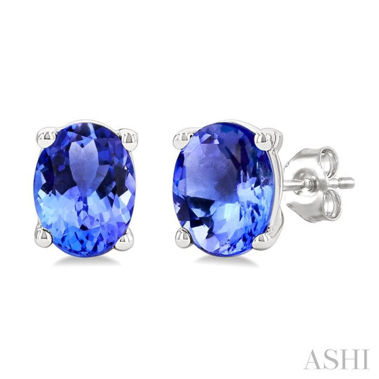 4X3 MM Oval Shape Tanzanite Precious Stud Earrings in 14K White Gold