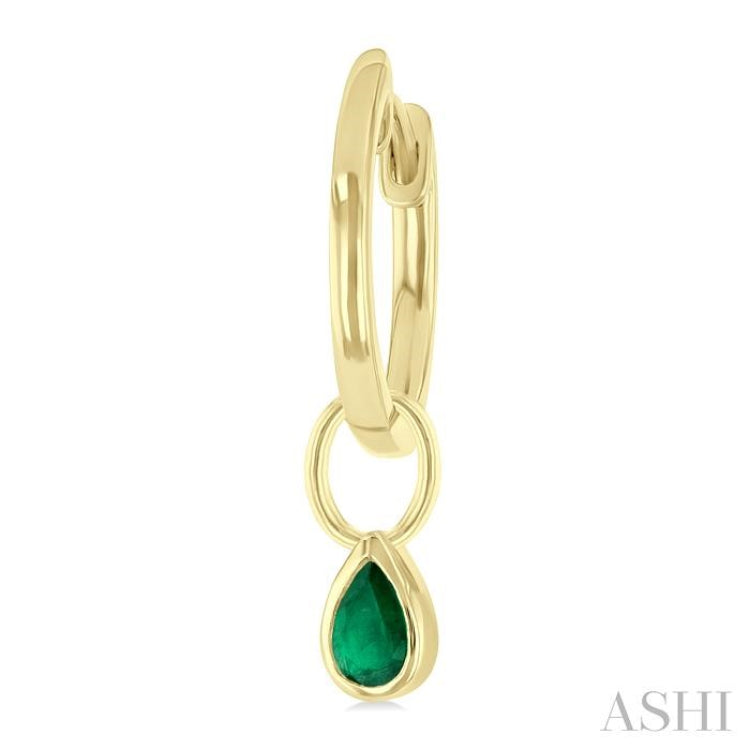 5x3 MM Bezel Set Pear Cut Emerald Precious Fashion Huggie Earrings in 10K Yellow Gold
