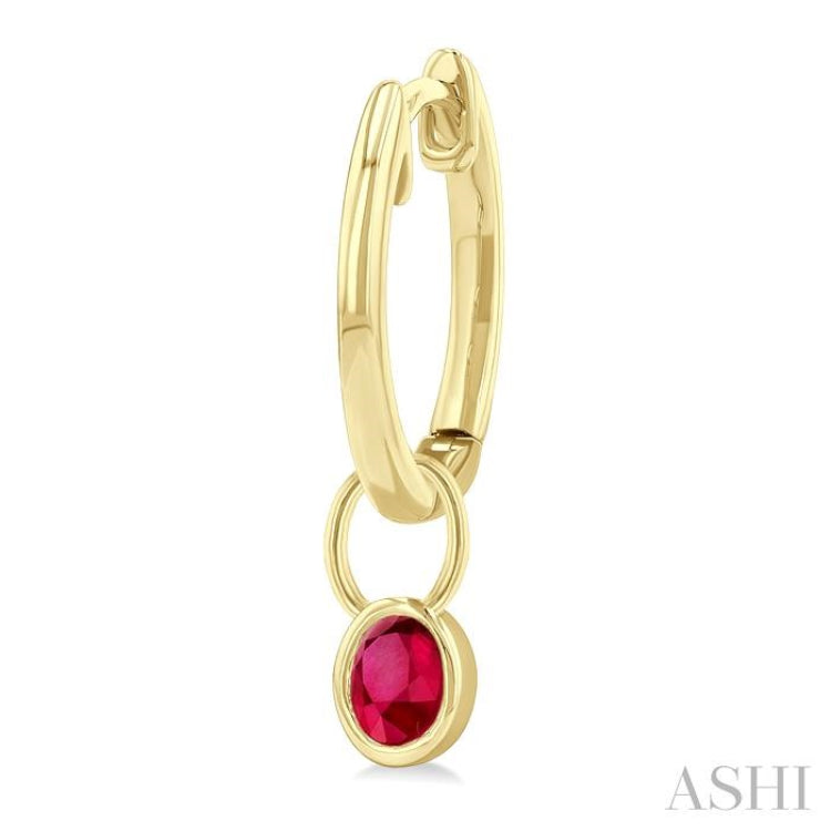 5x3 MM Bezel Set Oval Cut Ruby Precious Fashion Huggie Earrings in 10K Yellow Gold