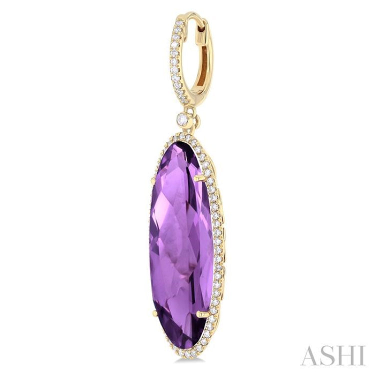 20x8 MM Oval Cut Amethyst and 1/2 Ctw Round Cut Diamond Halo Semi-Precious Earrings in 14K Yellow Gold