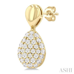 1/3 Ctw Pear Shape Mount Pave Set Round Cut Diamond Fashion Earrings in 10K Yellow Gold