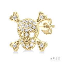 1/6 Ctw Petite Skull Round Cut Diamond Fashion Earrings in 10K Yellow Gold