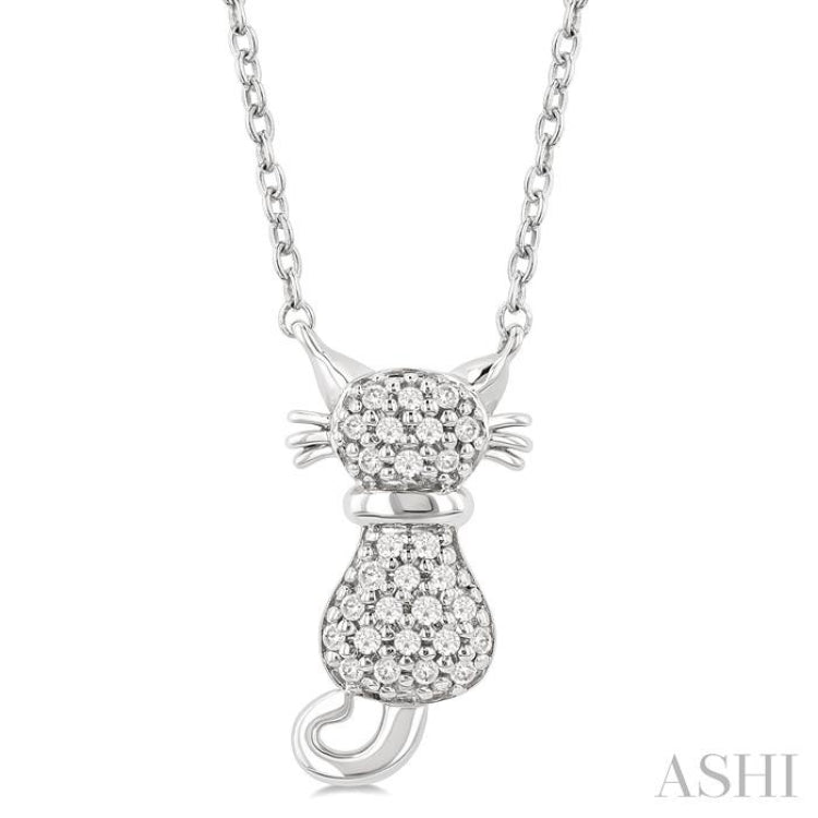 1/10 Ctw Cat Shape Petite Round Cut Diamond Fashion Pendant With Chain in 10K White Gold
